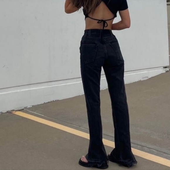 EB Denim Unraveled Black Washed Spilt Hem High Rise Size 30 Button Fly New - Picture 3 of 10